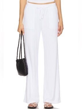 Bobi Los Angeles White Wide-Leg Drawcord Pocket Pants - Sweatpants - Cover-Up